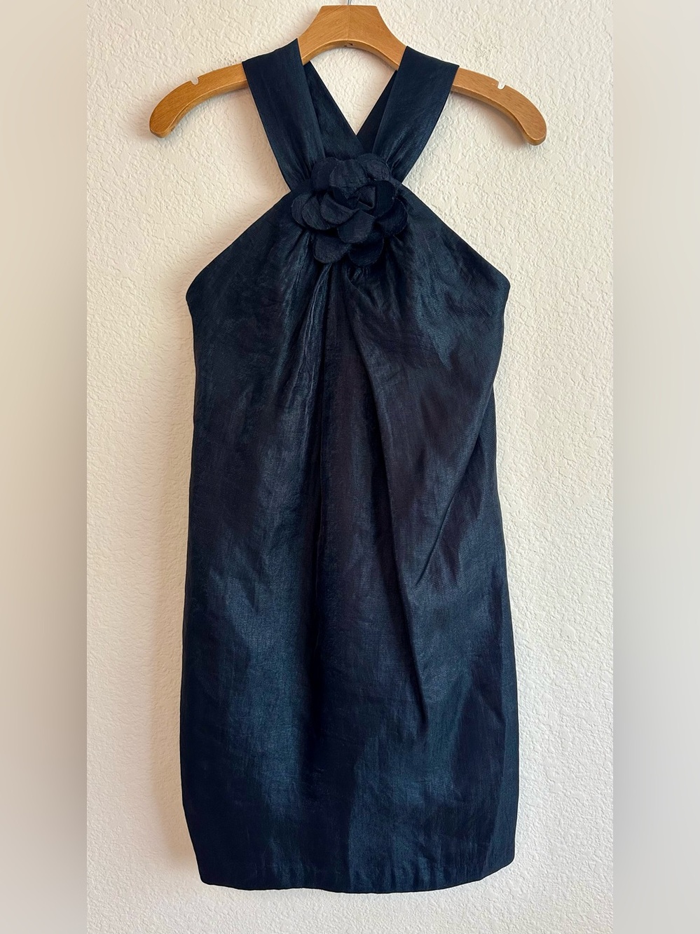 CACHE VTG Short Dress 3D Flower Halter Neck Criss Cross Back Sz XS Y2K Made USA
